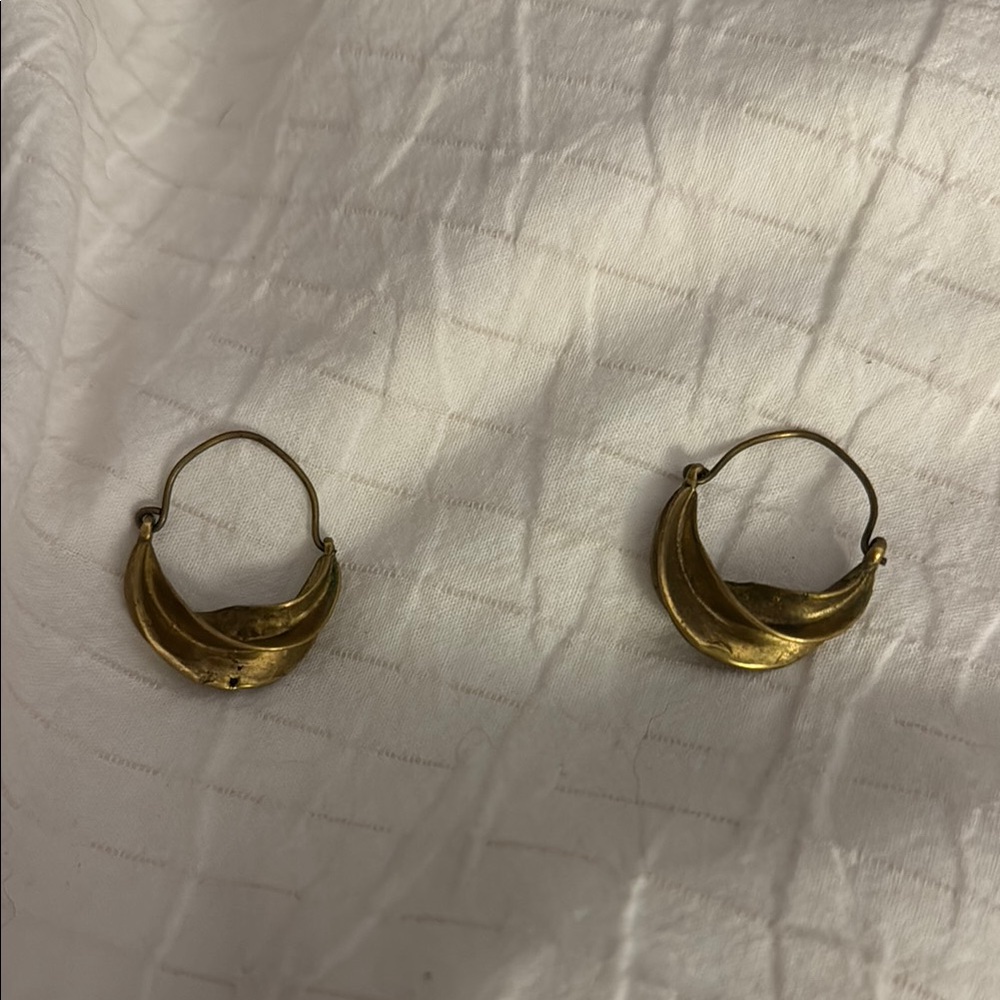 Gold Crescent Hoop Earrings with Sculptural Design